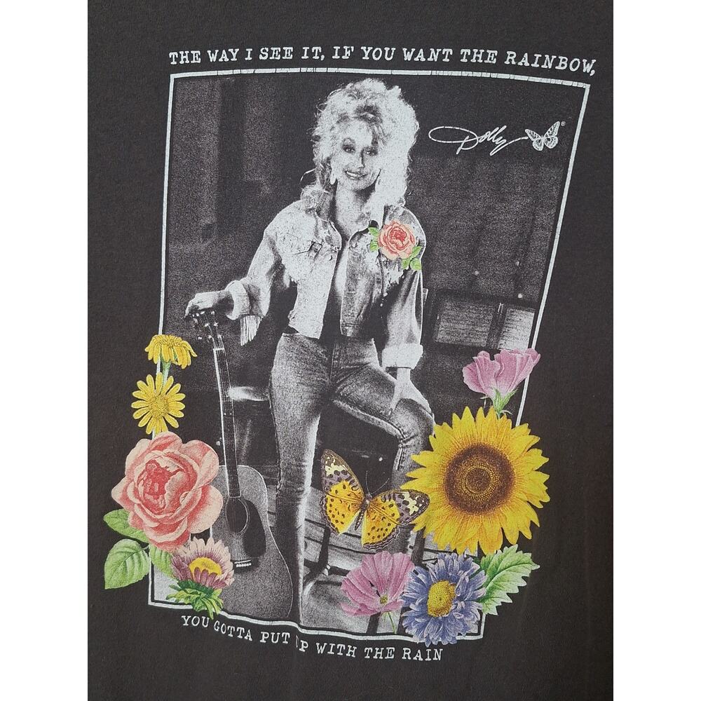 Dolly Parton Graphic T-Shirt Women’s Large – Rainbow Quote Flowers - Picture 2 of 5